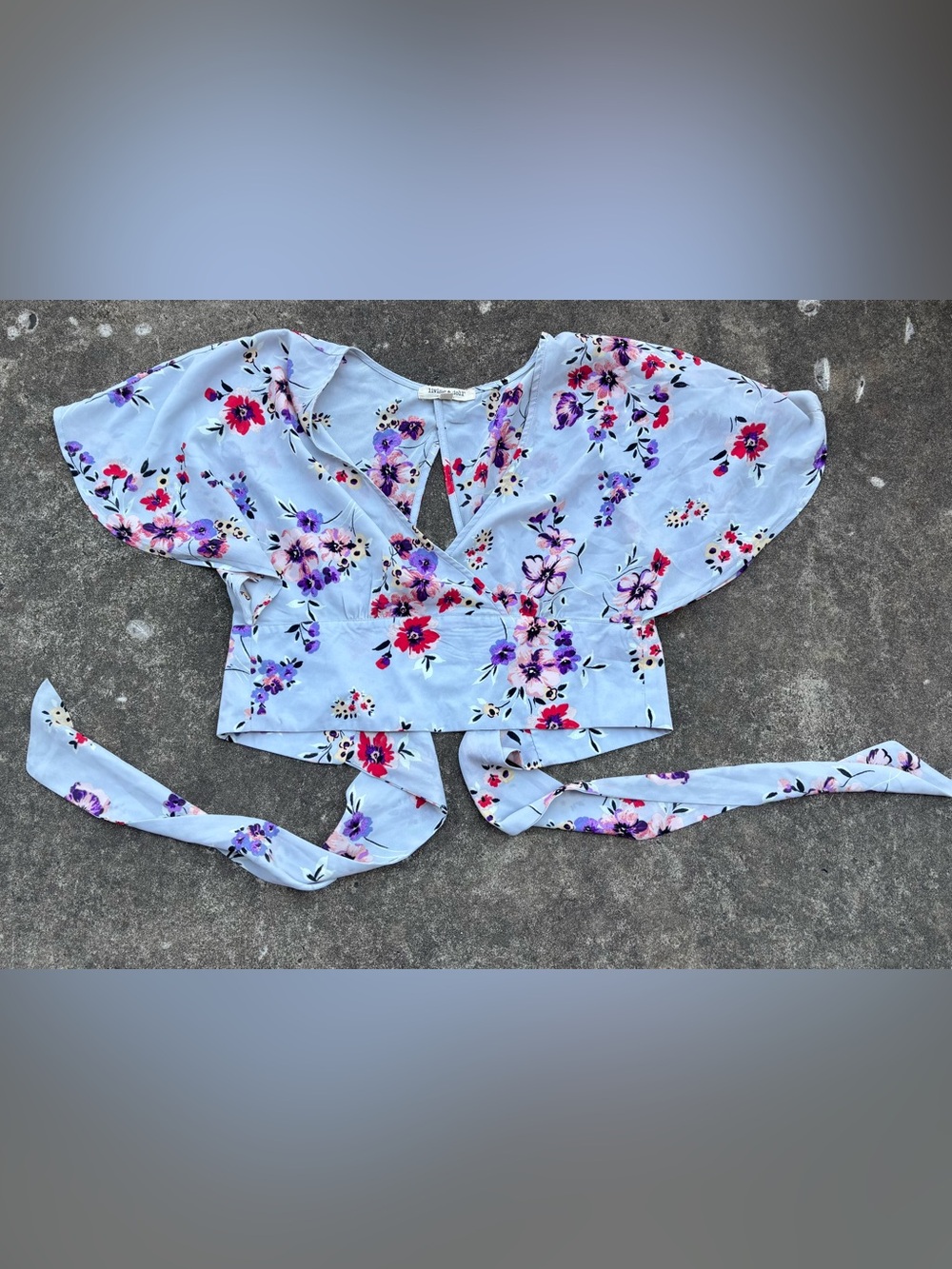 living doll Light Blue Floral Tie-Front Crop Top